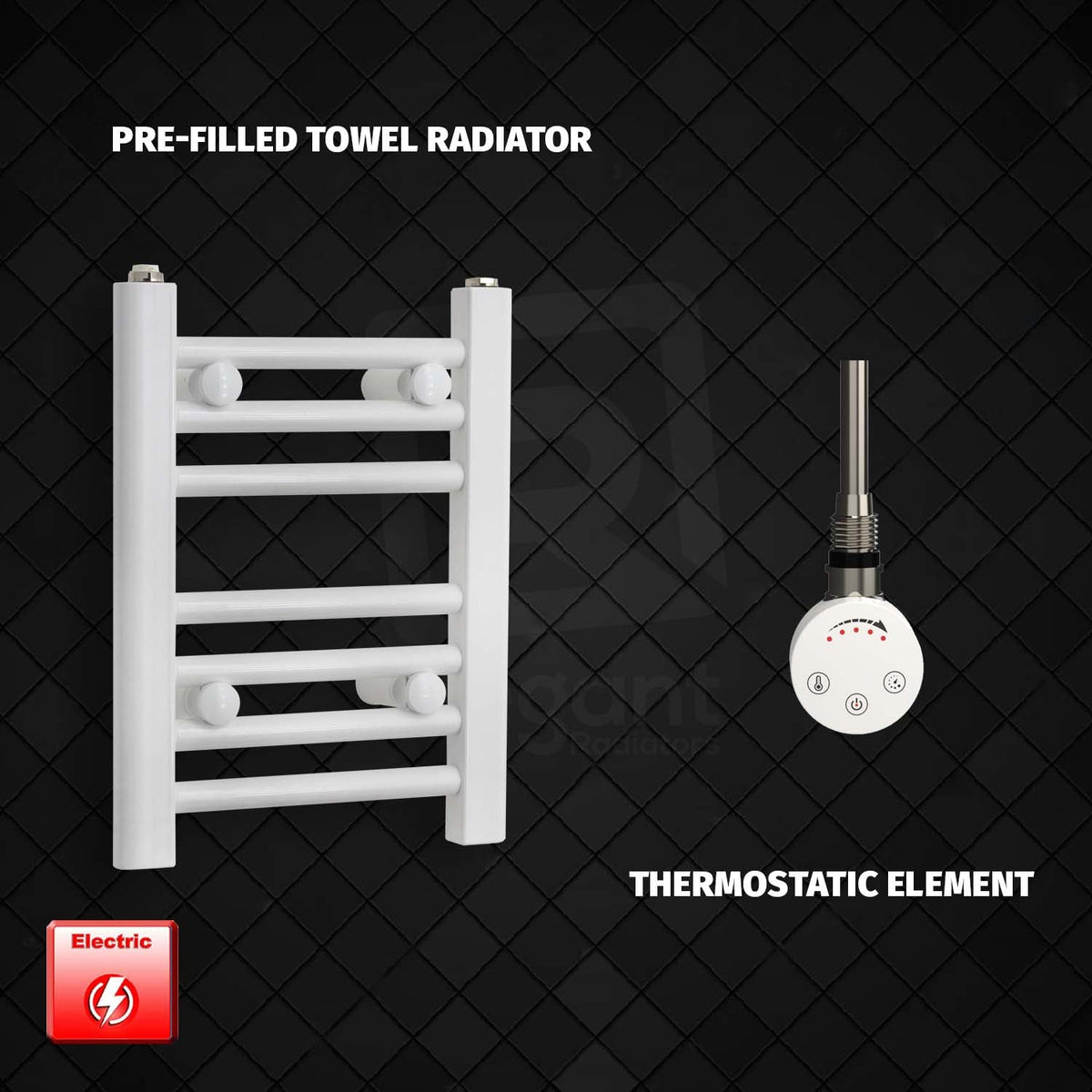 400 x 300 Pre-Filled Electric Heated Towel Radiator White HTR smart thermostatic element