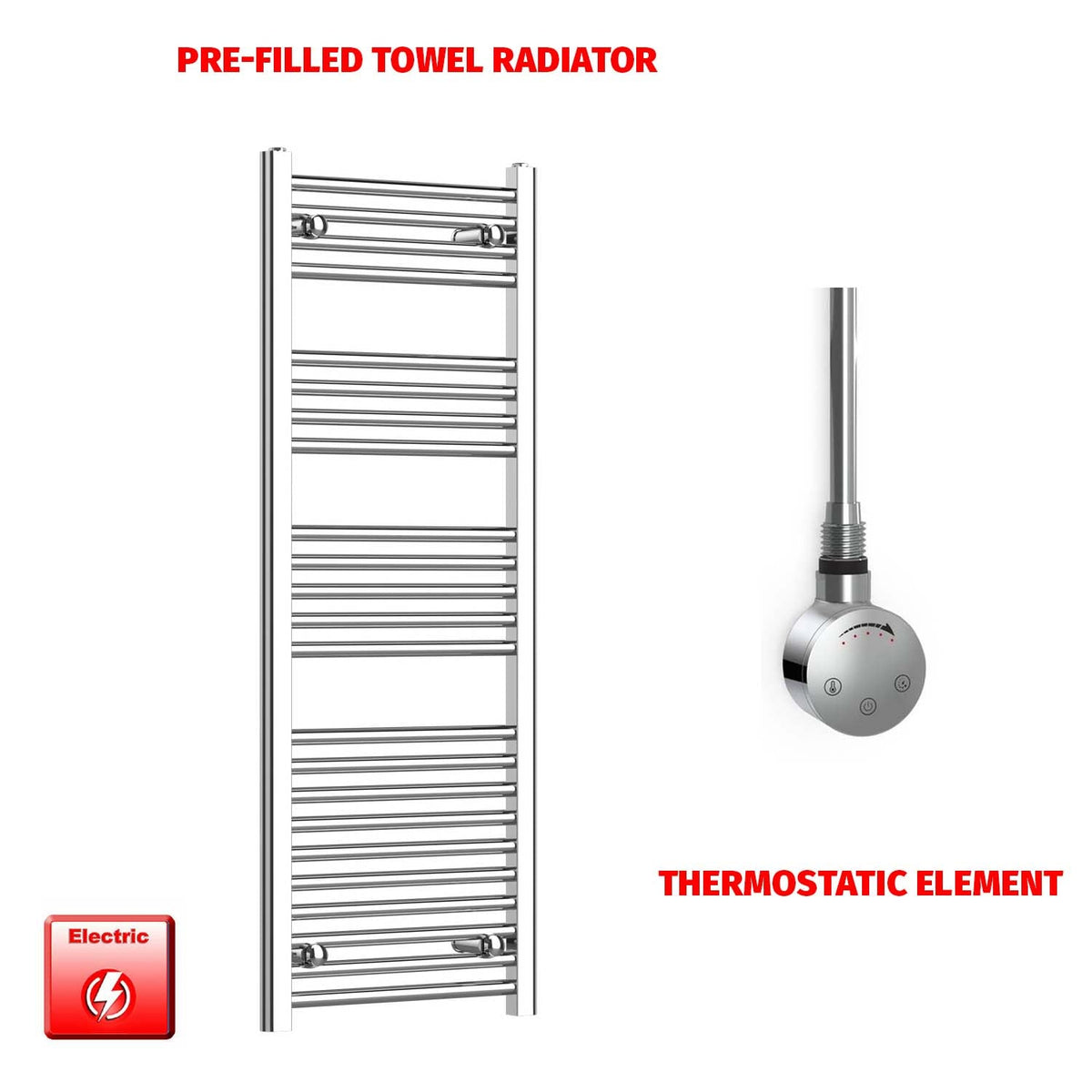 1200 x 450 Pre-Filled Electric Heated Towel Radiator Straight Chrome