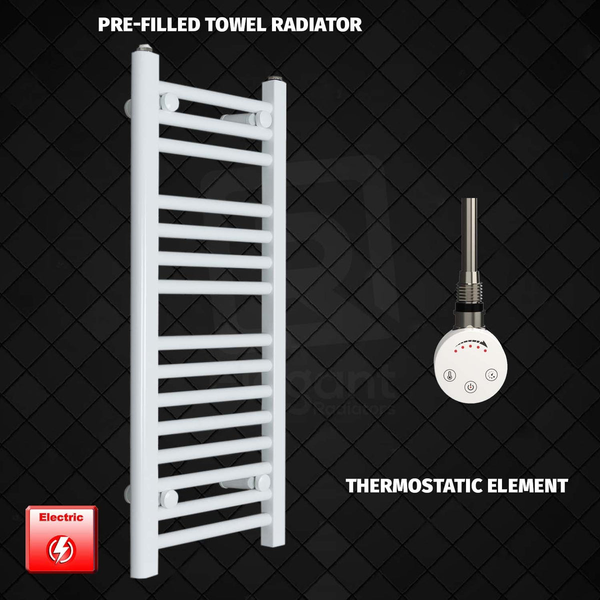 800 x 400 Pre-Filled Electric Heated Towel Radiator White Smart Thermostatic Element