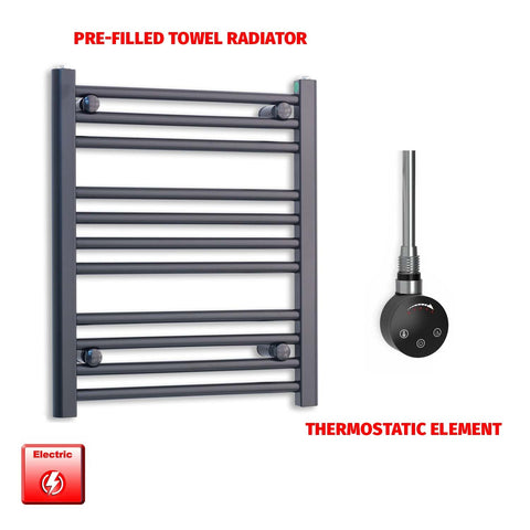 600mm High 600mm Wide Flat Black Pre-Filled Electric Heated Towel Rail Radiator HTR No Timer