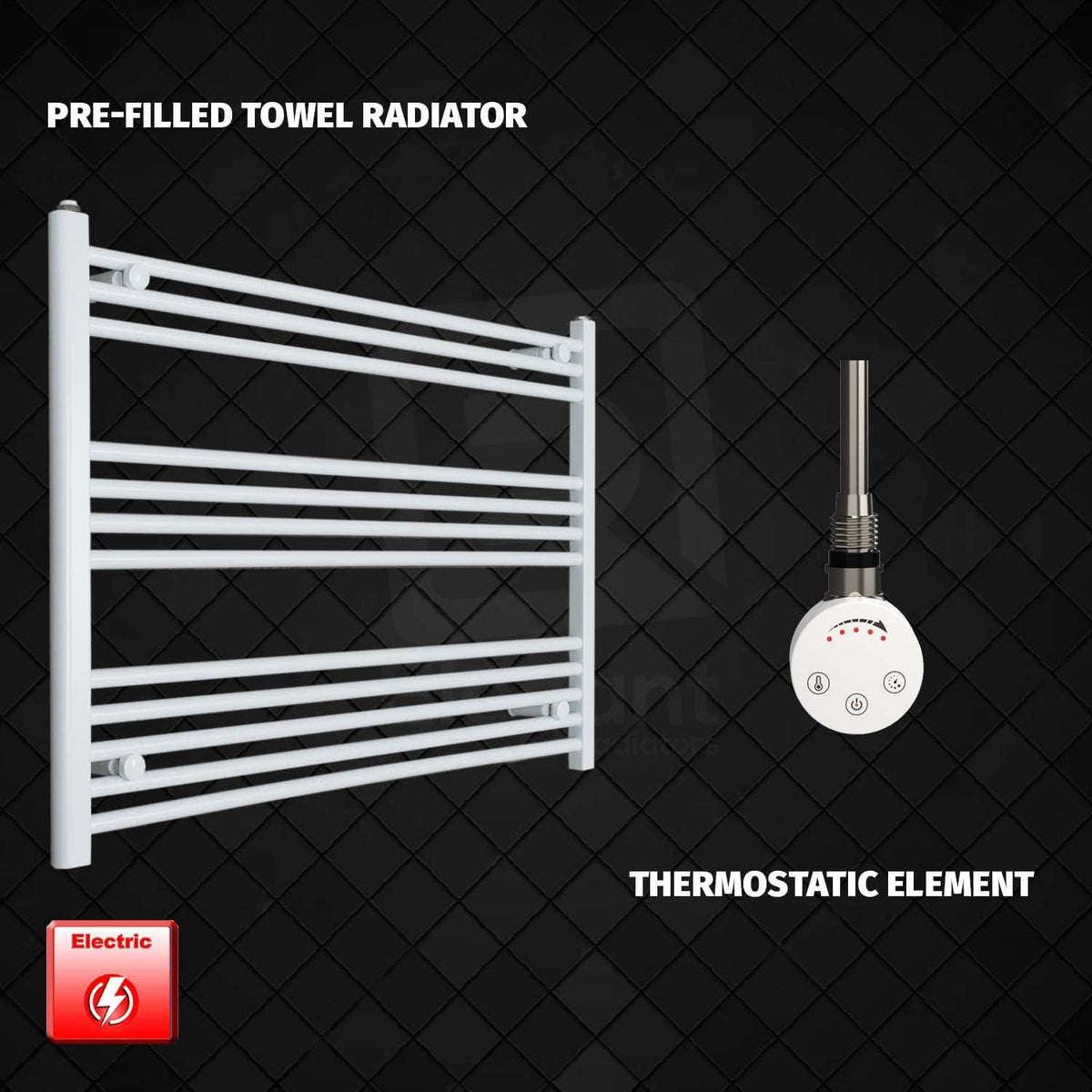 700 mm High 1000 mm Wide Pre-Filled Electric Heated Towel Rail Radiator White HTR SMR Thermostatic element no timer