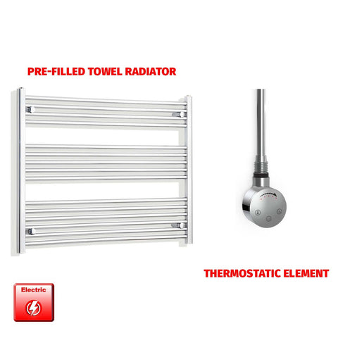 800 x 1000 Pre-Filled Electric Heated Towel Radiator Straight Chrome SMR Thermosatic element no timer