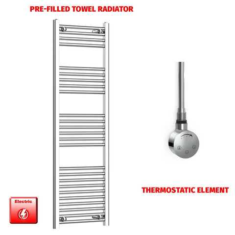 1400mm High 450mm Wide Pre-Filled Electric Heated Towel Radiator Straight Chrome SMR Thermostatic element no timer
