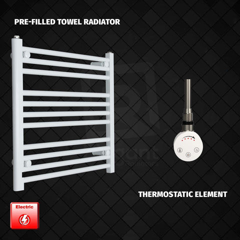 600 mm High 600 mm Wide Pre-Filled Electric Heated Towel Rail Radiator White HTR SMR Thermostatic Element No Timer