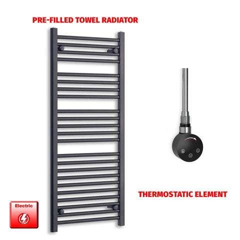 1200 x 550mm Wide Flat Black Pre-Filled Electric Heated Towel Radiator HTR SMART Thermostatic No Timer