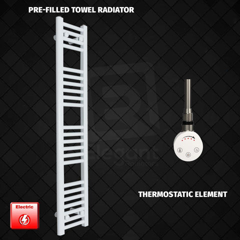 White 1200 mm High 200 mm Wide Pre-Filled Electric Heated Towel Rail Radiator Smart Thermostatic Element