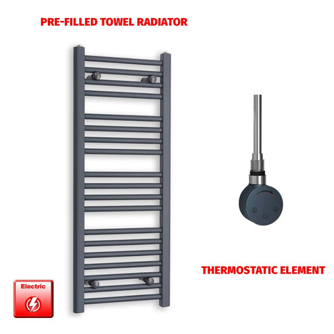1000 x 400 Flat Anthracite Pre-Filled Electric Heated Towel Radiator HTR SMR Thermostatic element no timer