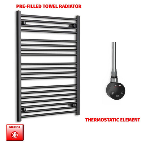 1000mm x 700mm Wide Flat Black Pre-Filled Electric Towel Radiator HTR Smart Thermostatic