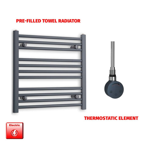 600mm High 600mm Wide Flat Anthracite Pre-Filled Electric Heated Towel Rail Radiator HTR SMR Thermostatic element no timer