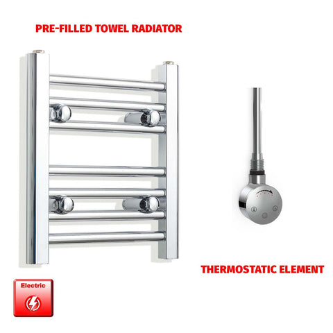 400mm High 350mm Wid Pre-Filled Electric Heated Towel Rail Radiator Straight Chrome SMR Thermostatic element no timer