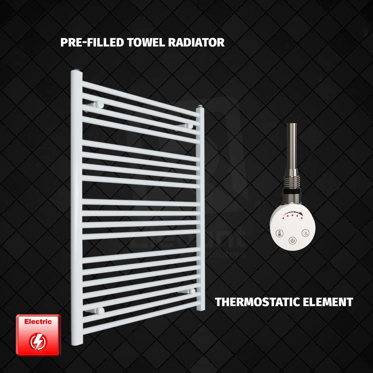 1000 x 750 Pre-Filled Electric Heated Towel Radiator White HTR SMR Thermostatic element no timer
