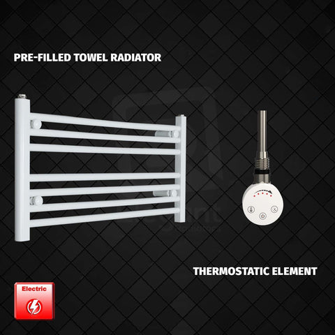 400 mm High 800 mm Wide Pre-Filled Electric Heated Towel Radiator White HTR SMR Thermostatic element no timer