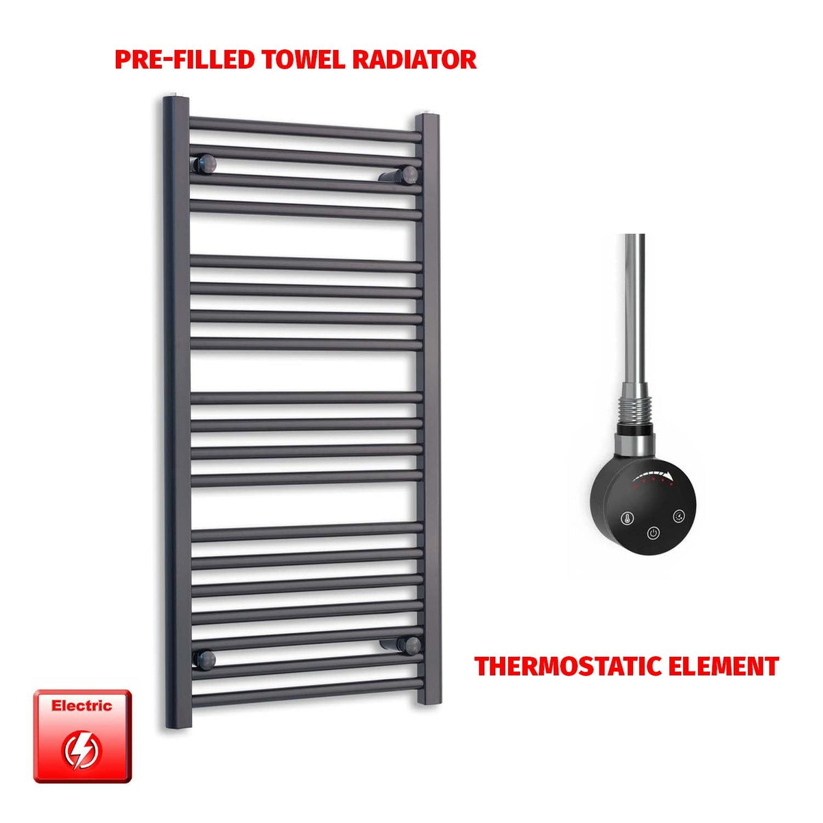 1000 x 600 Flat Black Pre-Filled Electric Heated Towel Radiator HTR Smart Thermostatic