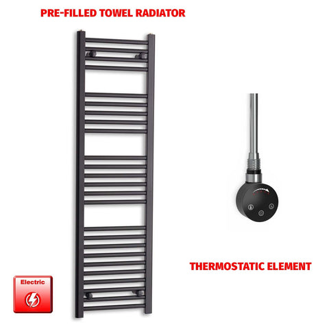 1400 x 400 Flat Black Pre-Filled Electric Heated Towel Radiator HTR SMART Thermostatic