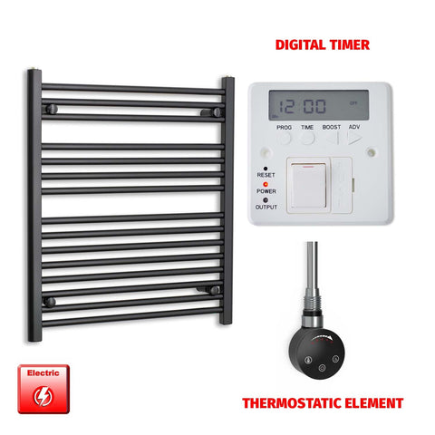 800 x 700 Flat Black Pre-Filled Electric Heated Towel Radiator HTR Smart Thermostatic Digital Timer