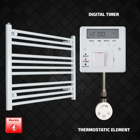 600 mm High 750 mm Wide Pre-Filled Electric Heated Towel Radiator White HTR SMR Thermostatic element Digital timer