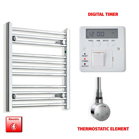 600mm High 550mm Wide Pre-Filled Electric Heated Towel Radiator Chrome HTR SMR Thermostatic element Digital timer