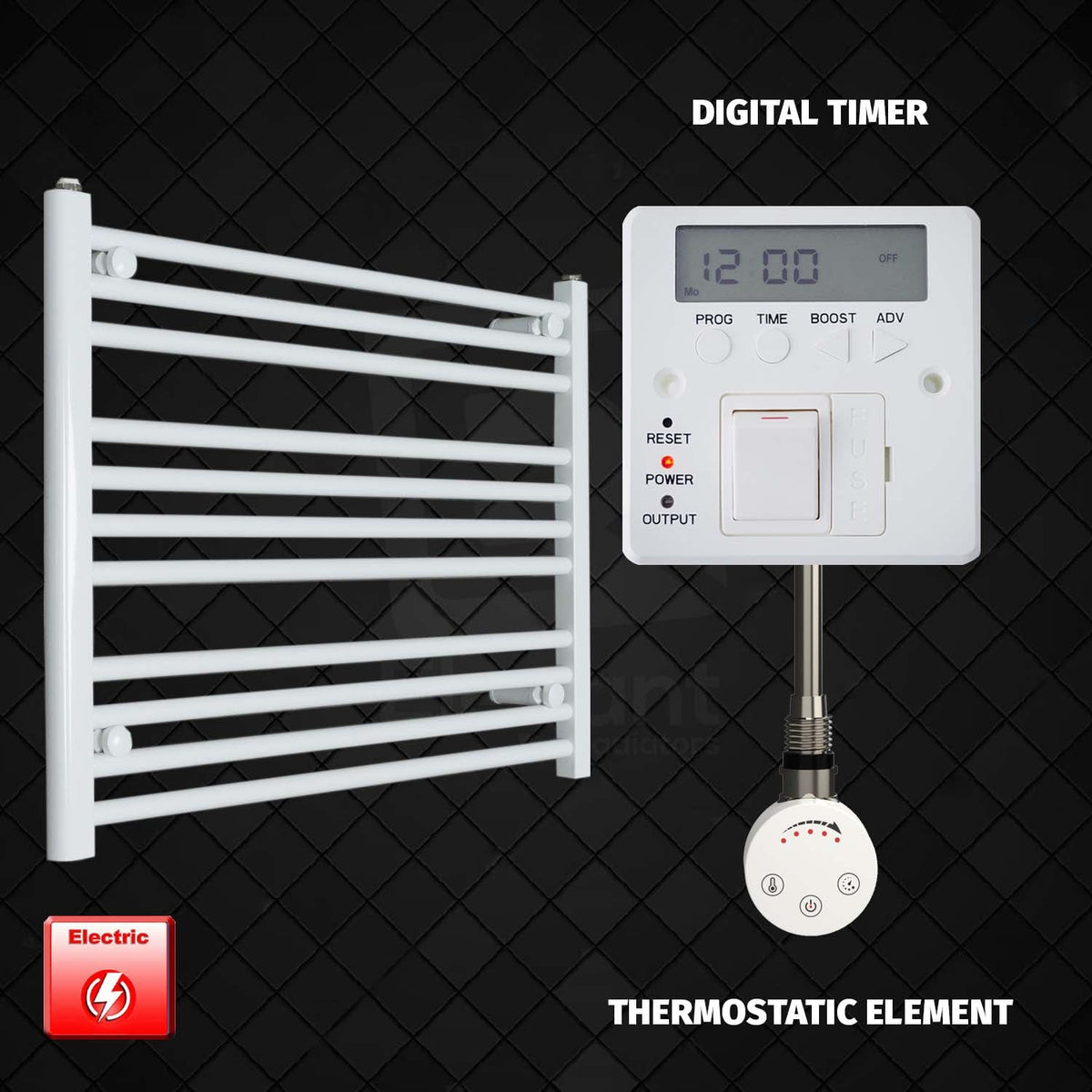 600 x 900 Pre-Filled Electric Heated Towel Radiator White HTR SMR Thermostatic element Digital timer