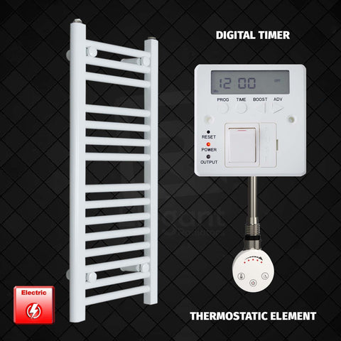 800 x 350 Pre-Filled Electric Heated Towel Radiator White Thermostatic Element Digital Timer