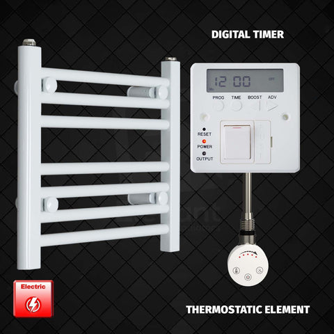400 mm High 500 mm Wide Pre-Filled Electric Heated Towel Rail Radiator White HTR SMR Digital Timer Thermostatic Element