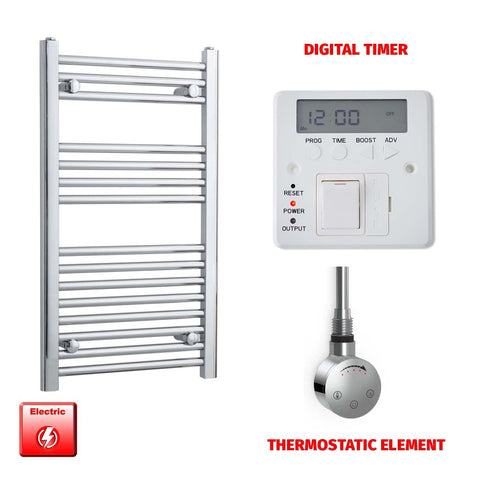 800mm High 450mm Wide Pre-Filled Electric Heated Towel Radiator Straight Chrome SMR Thermostatic element Digital timer