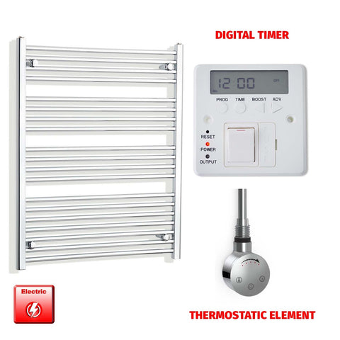 1000 x 750 Pre-Filled Electric Heated Towel Radiator Curved or Straight Chrome SMR Thermostatic element Digital timer