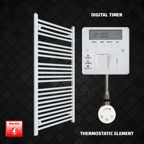 1200 mm High 700 mm Wide Pre-Filled Electric Heated Towel Rail Radiator White HTR SMR element Digital timer