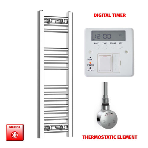 800 x 200 Pre-Filled Electric Heated Towel Radiator Straight Chrome smart element digital timer