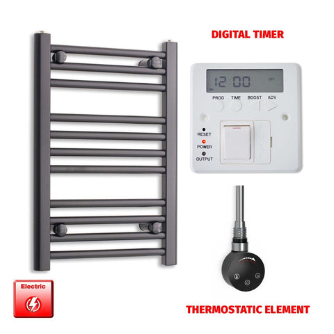 800 x 450 Flat Black Pre-Filled Electric Heated Towel Radiator HTR Smart Thermostatic Digital Timer