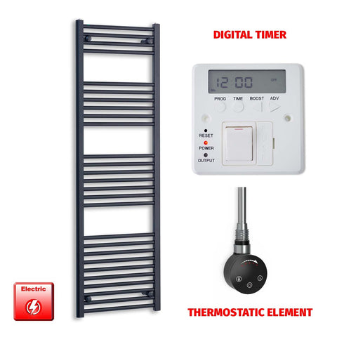 1600 x 500 Flat Black Pre-Filled Electric Heated Towel Radiator HTR Smart Thermostatic Digital Timer