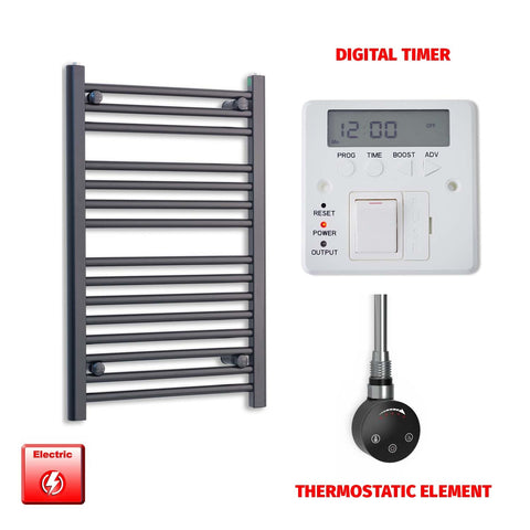800 x 600 Flat Black Pre-Filled Electric Heated Towel Radiator HTR SMART digital timer