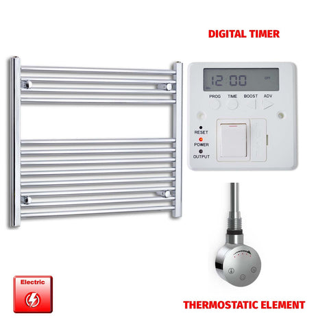 700 x 800 Pre-Filled Electric Heated Towel Radiator Straight Chrome SMR Thermostatic element Digital timer