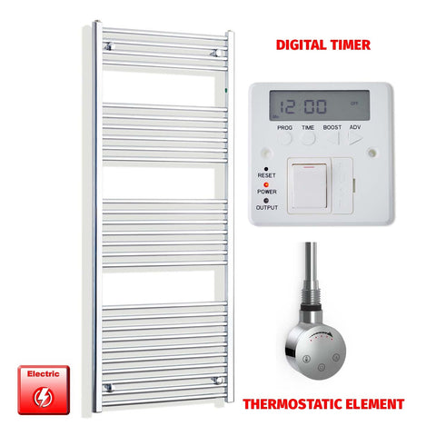 1600mm High 550mm Wide Electric Heated Towel Radiator Straight Chrome SMR Thermostatic element Digital timer