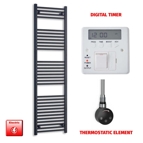 800 x 550mm Wide Flat Black Pre-Filled Electric Heated Towel Radiator HTR Smart Thermostatic Digital Timer
