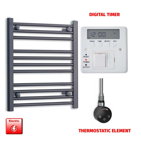 600 x 550mm Wide Flat Black Pre-Filled Electric Heated Towel Radiator HTR SMART Thermostatic Digital Timer