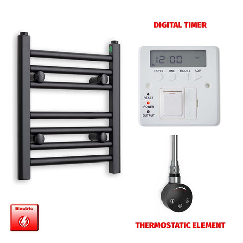 400 x 300 Flat Black Pre-Filled Electric Heated Towel Radiator HTR Smart Digital Timer
