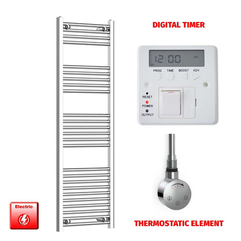 1400mm High 450mm Wide Pre-Filled Electric Heated Towel Radiator Straight Chrome SMR Thermostatic element Digital timer