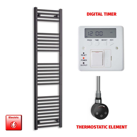1600 x 400 Flat Black Pre-Filled Electric Heated Towel Radiator HTR Smart Thermostatic Digital Timer