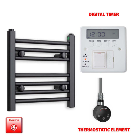 400 x 400 Flat Black Pre-Filled Electric Heated Towel Radiator HTR Smart Thermostatic Digital Timer