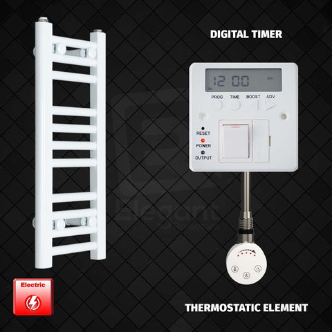 600 x 200 Pre-Filled Electric Heated Towel Radiator White HTR Smart Digital Timer Thermostatic Element