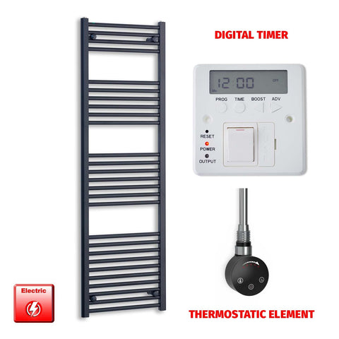 1600 x 550 Wide Flat Black Pre-Filled Electric Heated Towel Radiator HTR SMART Thermostatic Digital Timer