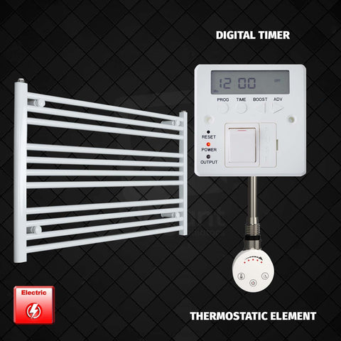 600 mm High 1100 mm Wide Pre-Filled Electric Heated Towel Rail Radiator White HTR SMR Thermostatic element Digital timer
