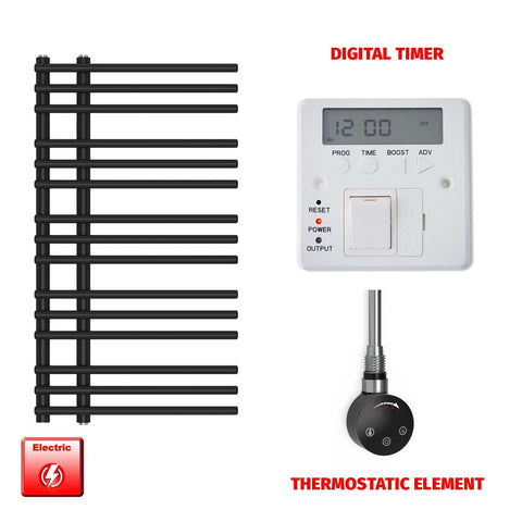 900 mm High x 500 mm Wide Difta Pre-Filled Electric Heated Towel Radiator Flat Black smart thermostatic element digital timer