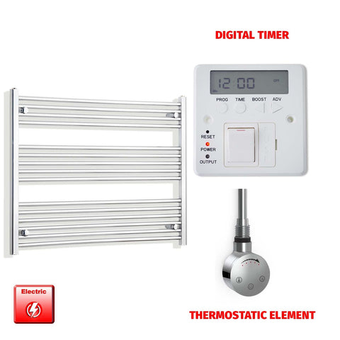 800 x 1000 Pre-Filled Electric Heated Towel Radiator Straight Chrome SMR Thermosatic element Digital timer