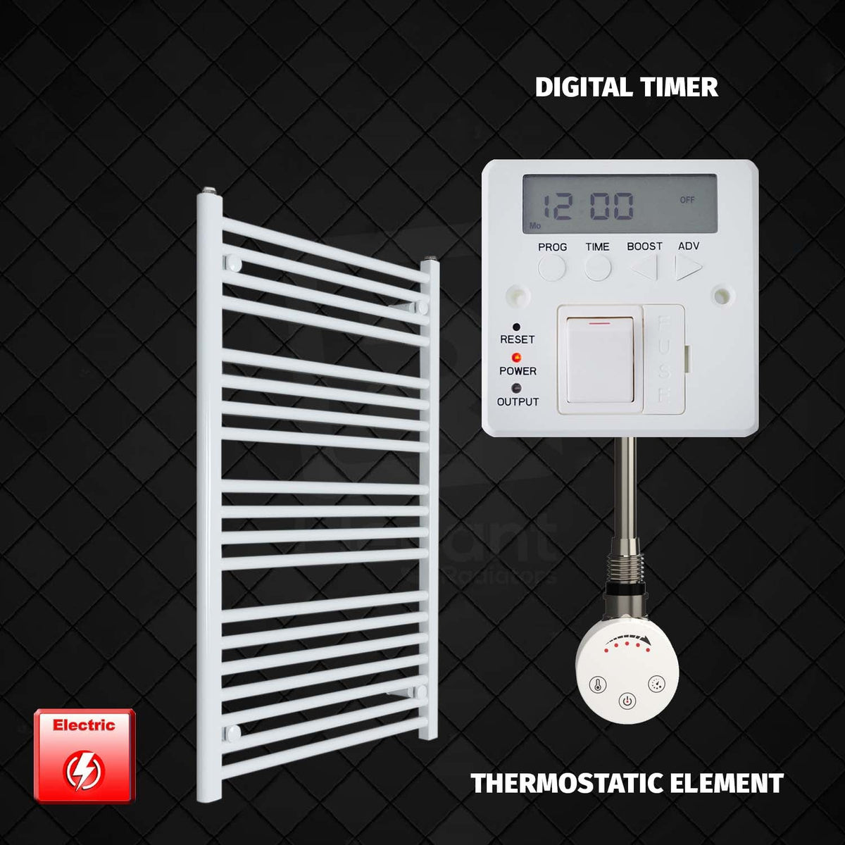1000 x 700 Pre-Filled Electric Heated Towel Radiator White HTR SMR element Digital timer