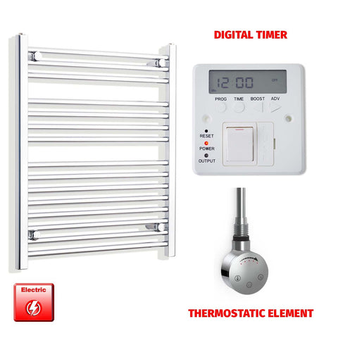 800mm High 550mm Wide Pre-Filled Electric Heated Towel Radiator Straight Chrome SMR Thermostatic element Digital timer