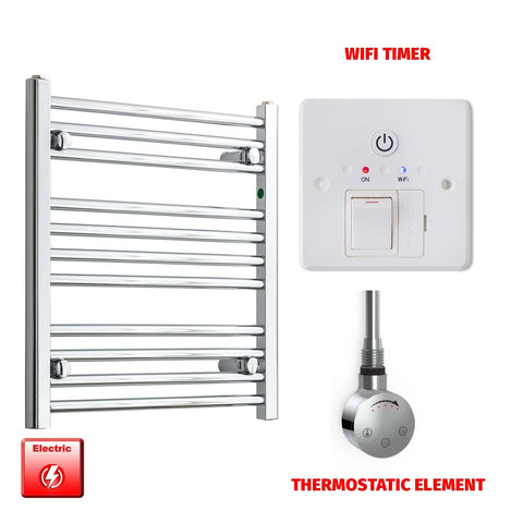 600mm High 500mm Wide Pre-Filled Electric Heated Towel Rail Radiator Straight or Curved Chrome SMR Thermostatic element Wifi timer