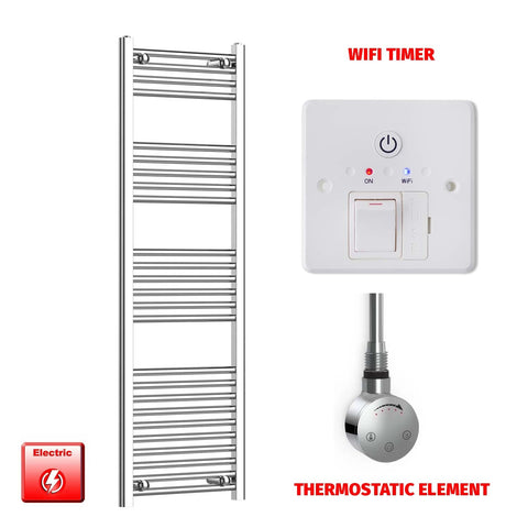 1400mm High 450mm Wide Pre-Filled Electric Heated Towel Radiator Straight Chrome SMR Thermostatic element Wifi timer
