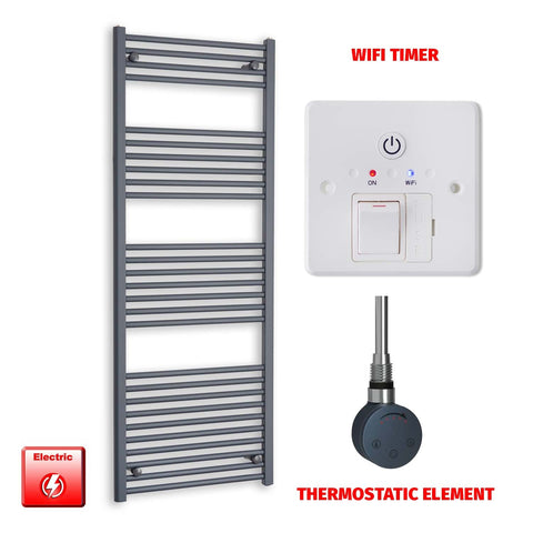 1600mm High 600mm Wide Flat Anthracite Pre-Filled Electric Heated Towel Rail Radiator HTR SMR Thermostatic element Wifi timer