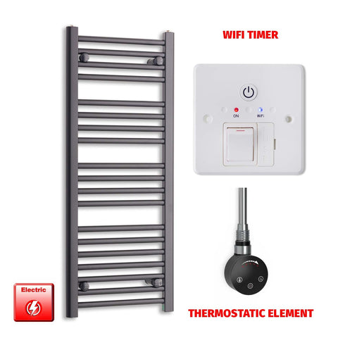 1000mm High 450mm Wide High Flat Black Pre-Filled Electric Heated Towel Radiator HTR SMART Thermostatic Wifi Timer